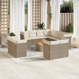vidaXL 12-delige Loungeset met kussens poly rattan beige