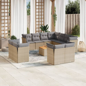 vidaXL 12-delige Loungeset met kussens poly rattan beige