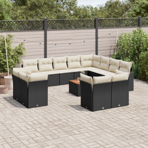vidaXL 13-delige Loungeset met kussens poly rattan zwart