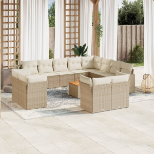 vidaXL 13-delige Loungeset met kussens poly rattan beige
