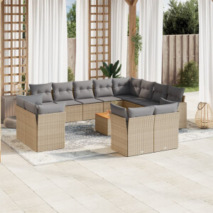vidaXL 13-delige Loungeset met kussens poly rattan beige