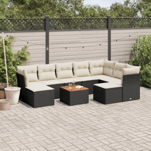 vidaXL 10-delige Loungeset met kussens poly rattan zwart