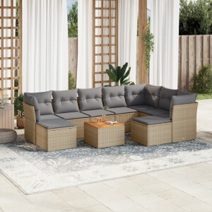 vidaXL 10-delige Loungeset met kussens poly rattan beige