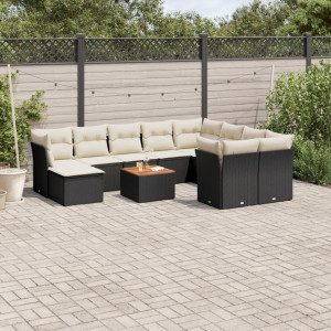 vidaXL 11-delige Loungeset met kussens poly rattan zwart