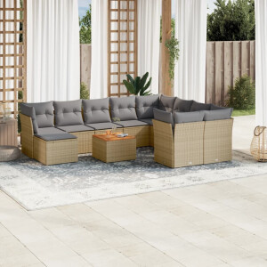 vidaXL 11-delige Tuinset met kussens poly rattan beige
