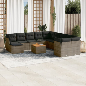 vidaXL 12-delige Loungeset met kussens poly rattan grijs