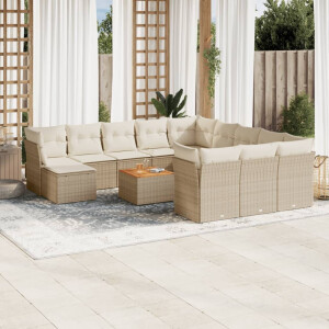 vidaXL 13-delige Loungeset met kussens poly rattan beige