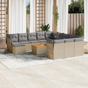vidaXL 13-delige Loungeset met kussens poly rattan beige