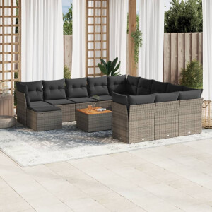 vidaXL 13-delige Loungeset met kussens poly rattan grijs