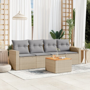 vidaXL 5-delige Loungeset met kussens poly rattan beige