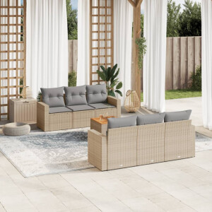 vidaXL 7-delige Loungeset met kussens poly rattan beige