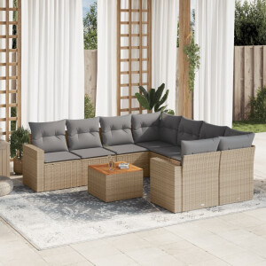 vidaXL 9-delige Loungeset met kussens poly rattan beige