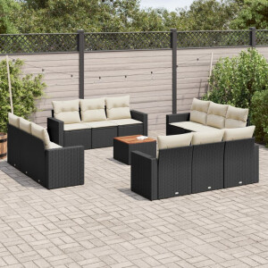 vidaXL 13-delige Loungeset met kussens poly rattan zwart