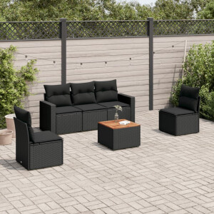 vidaXL 6-delige Loungeset met kussens poly rattan zwart