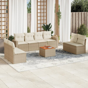vidaXL 9-delige Loungeset met kussens poly rattan beige