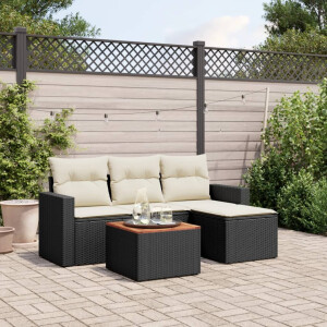 vidaXL 5-delige Loungeset met kussens poly rattan zwart