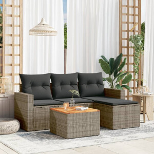 vidaXL 5-delige Loungeset met kussens poly rattan grijs