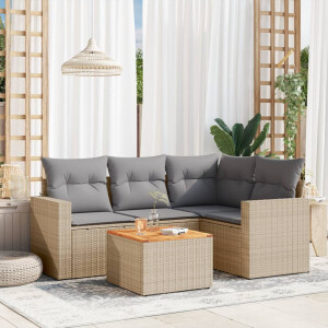 vidaXL 5-delige Loungeset met kussens poly rattan beige