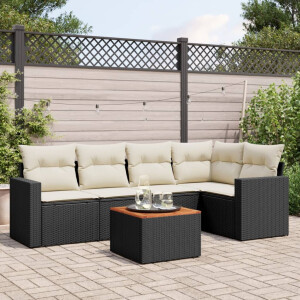 vidaXL 6-delige Loungeset met kussens poly rattan zwart