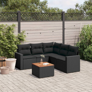 vidaXL 6-delige Loungeset met kussens poly rattan zwart
