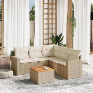 vidaXL 6-delige Loungeset met kussens poly rattan beige