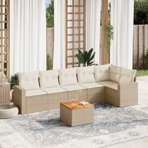 vidaXL 7-delige Loungeset met kussens poly rattan beige