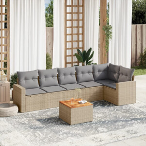 vidaXL 7-delige Loungeset met kussens poly rattan beige