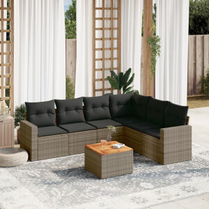 vidaXL 7-delige Loungeset met kussens poly rattan grijs