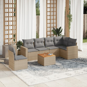 vidaXL 7-delige Loungeset met kussens poly rattan beige