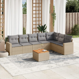 vidaXL 8-delige Loungeset met kussens poly rattan beige