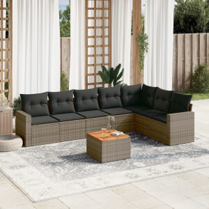 vidaXL 8-delige Loungeset met kussens poly rattan grijs