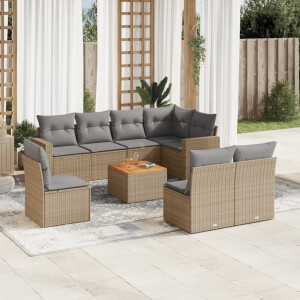 vidaXL 9-delige Loungeset met kussens poly rattan beige