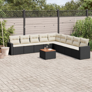 vidaXL 10-delige Loungeset met kussens poly rattan zwart