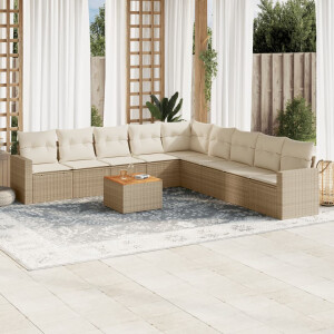 vidaXL 10-delige Loungeset met kussens poly rattan beige
