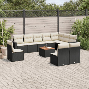 vidaXL 11-delige Loungeset met kussens poly rattan zwart
