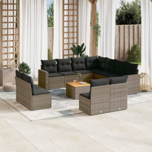 vidaXL 12-delige Loungeset met kussens poly rattan grijs