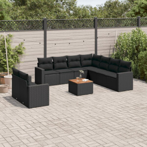 vidaXL 10-delige Loungeset met kussens poly rattan zwart