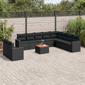 vidaXL 11-delige Loungeset met kussens poly rattan zwart