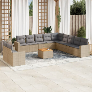 vidaXL 12-delige Loungeset met kussens poly rattan beige
