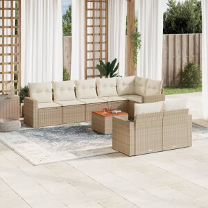 vidaXL 9-delige Loungeset met kussens poly rattan beige