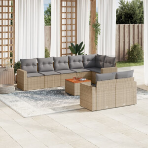 vidaXL 9-delige Loungeset met kussens poly rattan beige