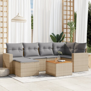vidaXL 7-delige Loungeset met kussens poly rattan beige