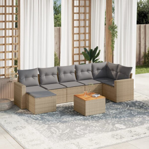 vidaXL 8-delige Loungeset met kussens poly rattan beige