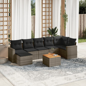 vidaXL 8-delige Loungeset met kussens poly rattan grijs