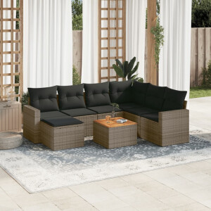 vidaXL 8-delige Loungeset met kussens poly rattan grijs