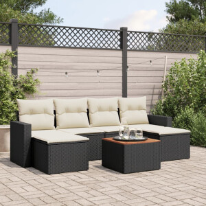 vidaXL 7-delige Loungeset met kussens poly rattan zwart