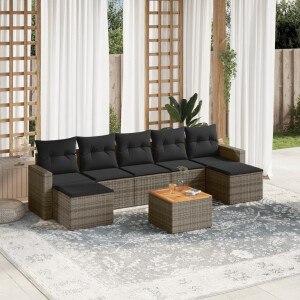 vidaXL 8-delige Loungeset met kussens poly rattan grijs