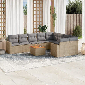 vidaXL 10-delige Loungeset met kussens poly rattan beige