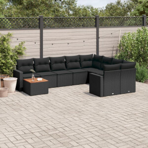 vidaXL 10-delige Loungeset met kussens poly rattan zwart