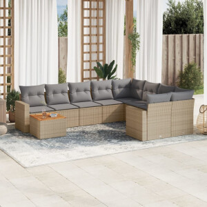 vidaXL 10-delige Loungeset met kussens poly rattan beige